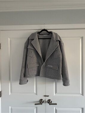My Mum Made It Cropped Gray Quilted Coat Jacket with Pockets- One Size